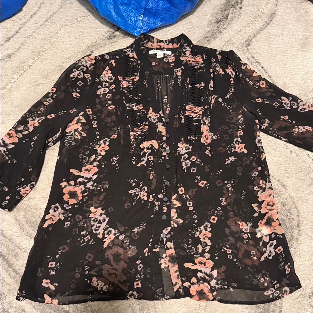 Banana Republic Black Floral Sheer Blouse
